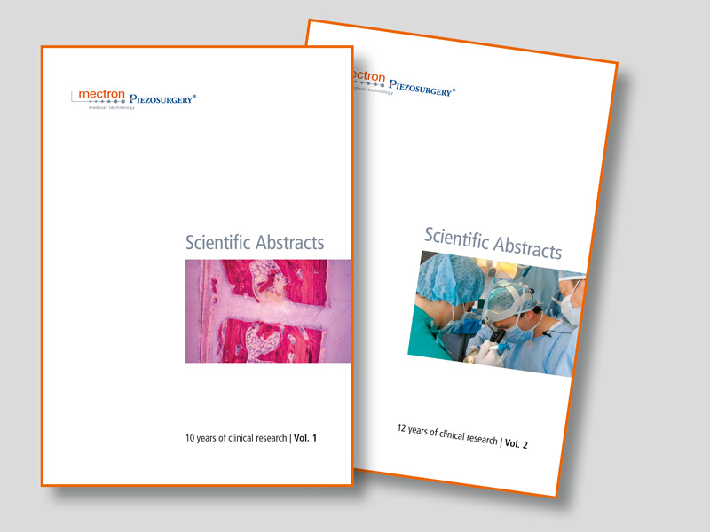 covers of mectron PIEZOSURGERY® abstract books, Volume 1 and Volume 2